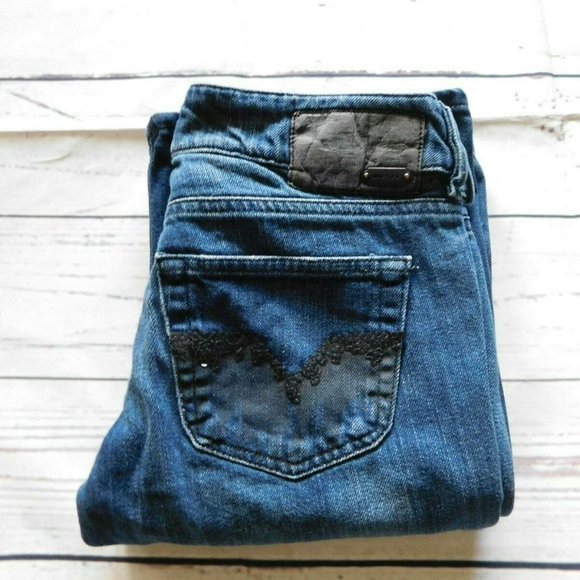 Diesel Medium Wash Louvely Sequin Pocket Boot Cut Jeans - Size 26 - Picture 2 of 3